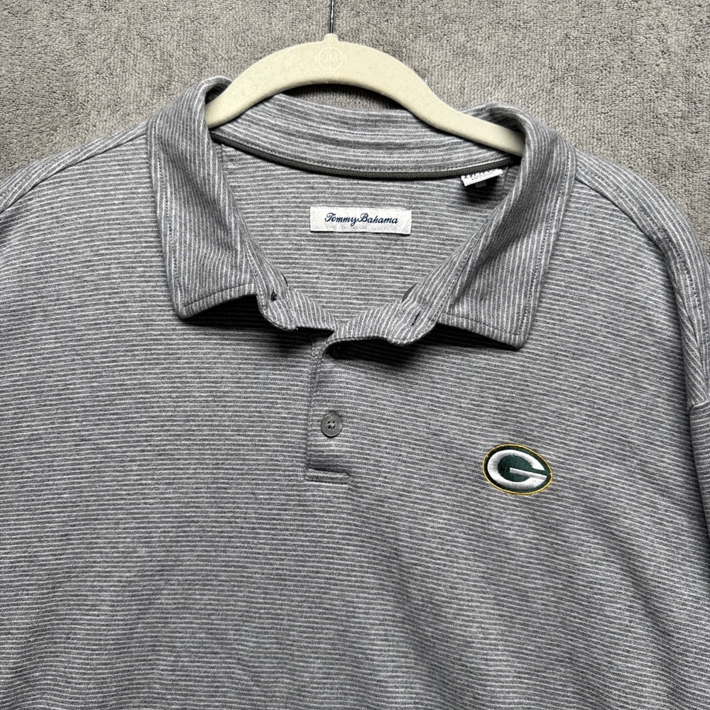 Green Bay Packers Polo Mens XXL Tommy Bahama Gray Striped Short Sleeve